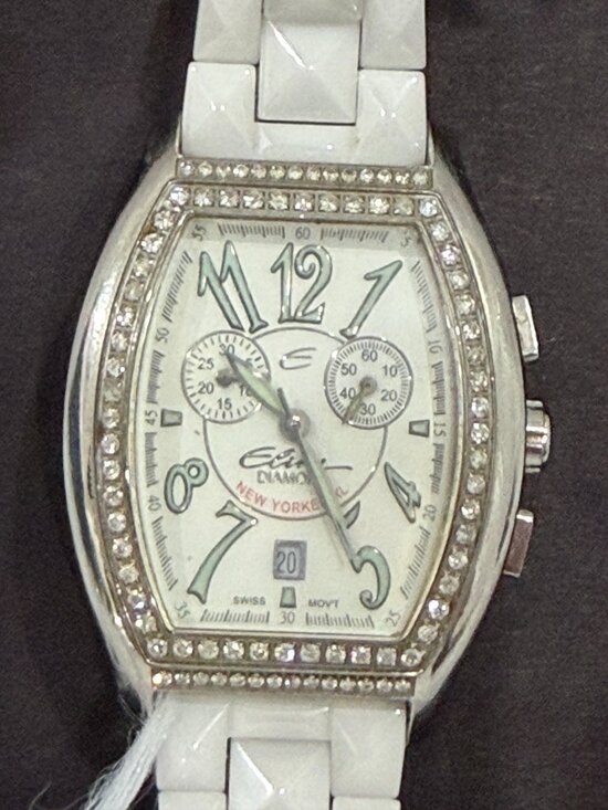 Vintage Elini Barokas New Yorker Diamond Swiss Chrono Watch White Ceramic Strap main image 7